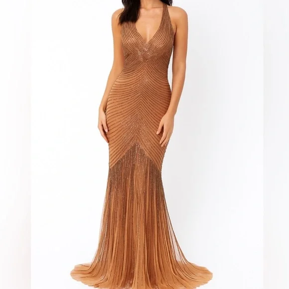 Adrianna Papell Formal Silk Sequin Beaded Event Gown - Picture 2 of 14